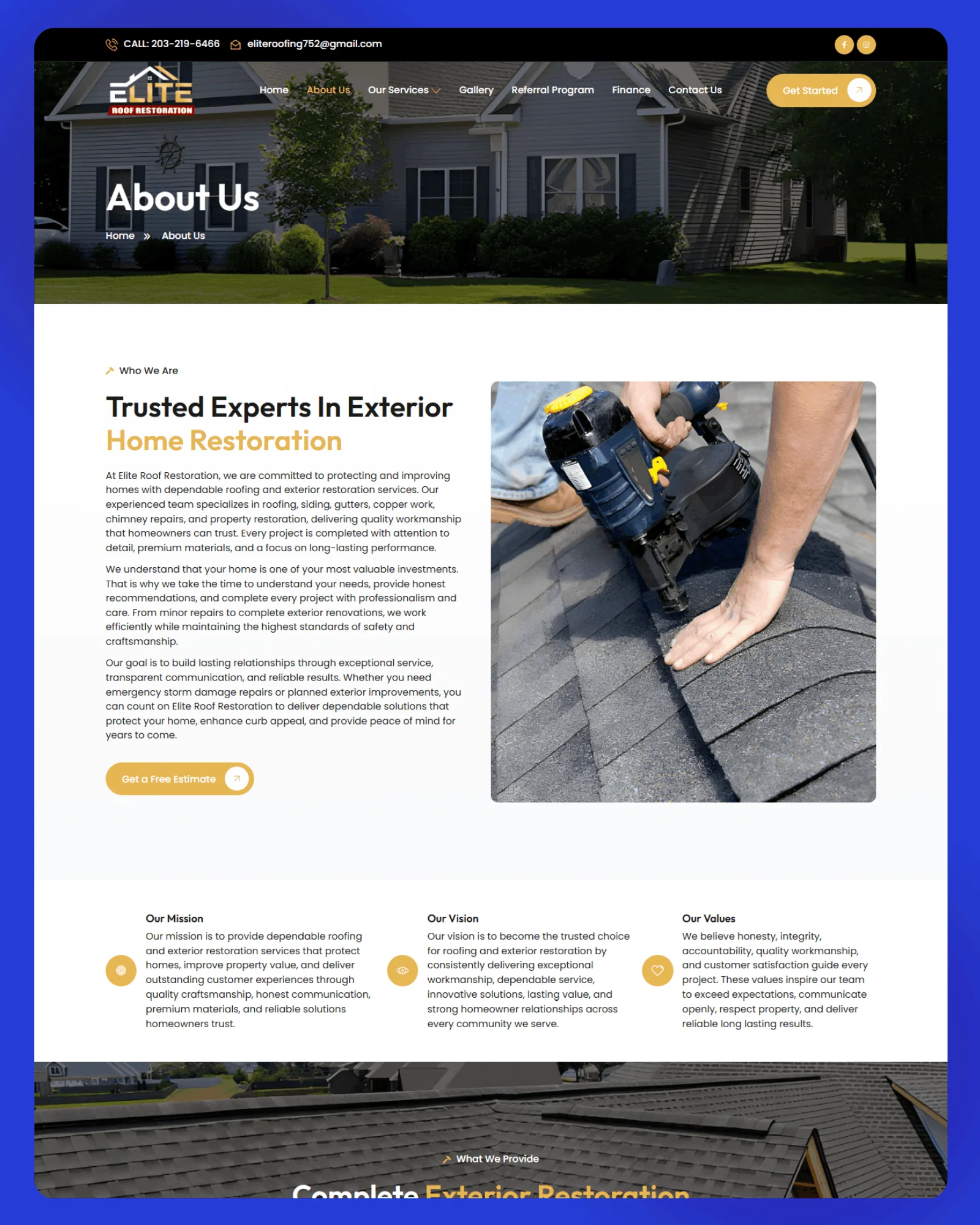 Elite Roof Restoration Website 3